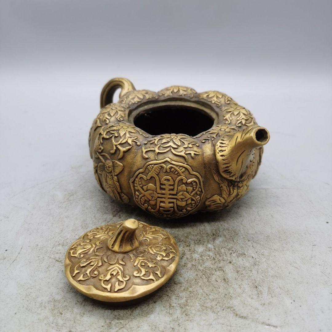 銅製 八仙提手茶壺 茶道具 香道具 装飾品 工芸品 美術品 置物