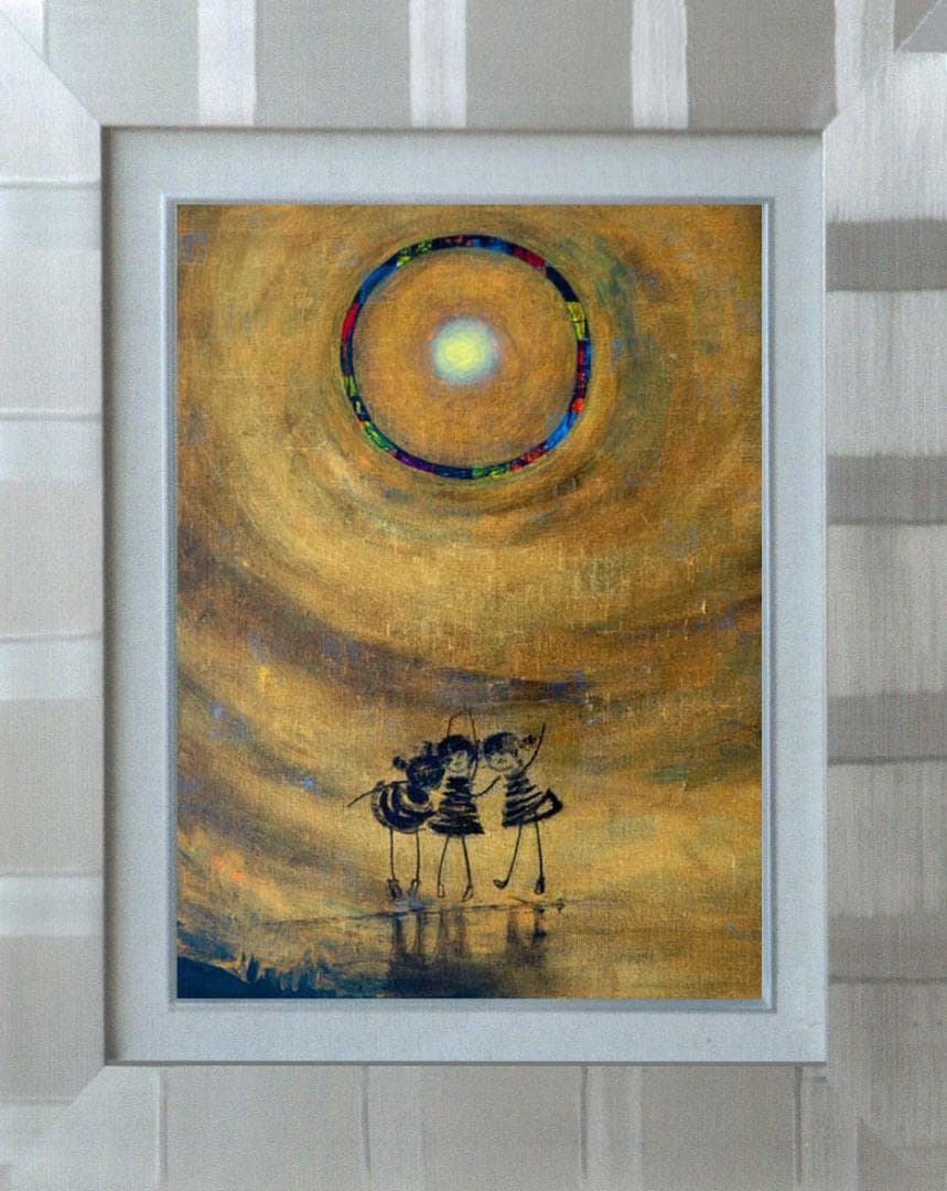 油絵 菅家令子 絵 絵画インテリア額付(黒) F4-081014 可愛い子供たち