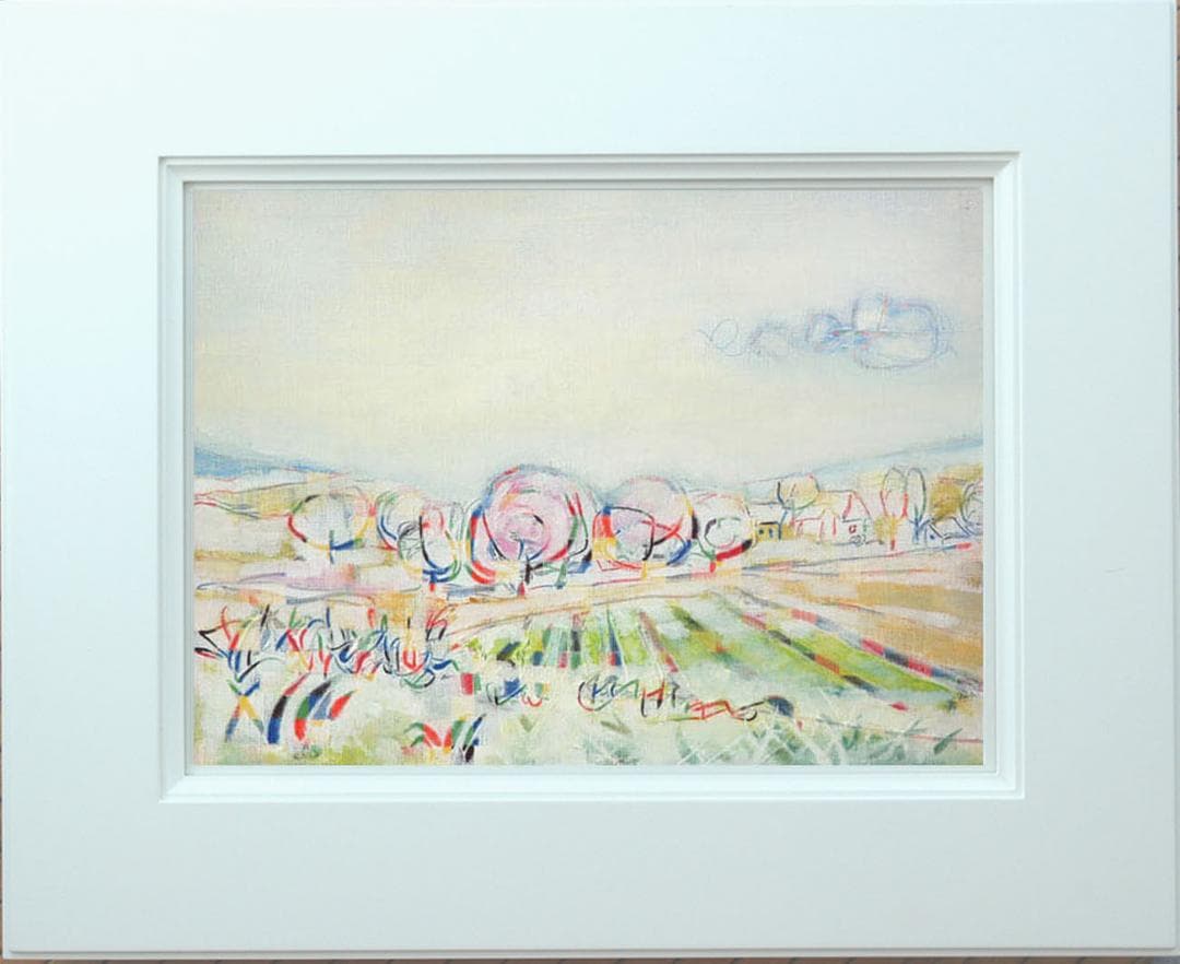 絵画 インテリア 絵 額付(青緑＋金色の枠) 油絵F4-080311 風景 畑