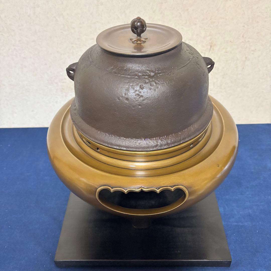風炉/茶釜/電熱器/唐銅朝鮮風炉釜/野々田製電熱器/敷板/茶道具/お点前道具