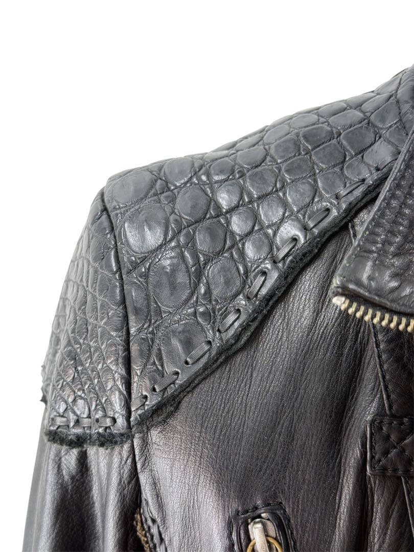 【特注品】14thaddiction レザージャケット クロコダイル調 革ジャン