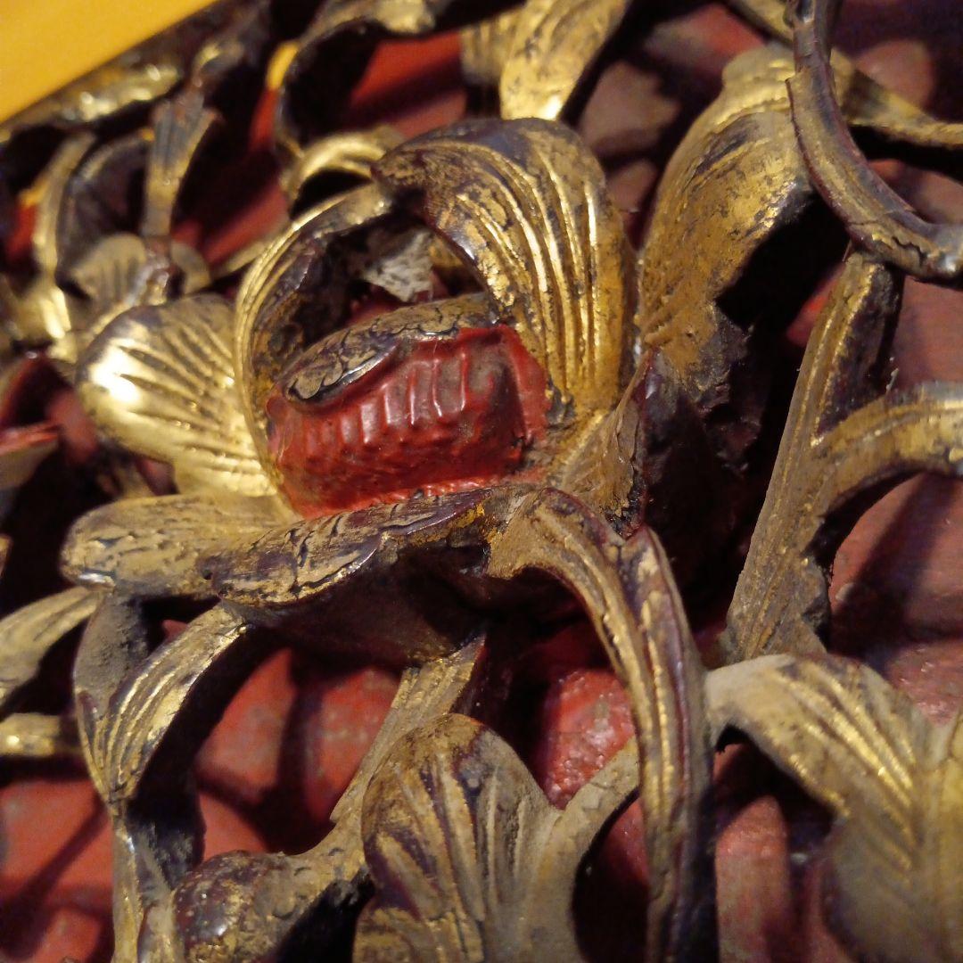 木彫工芸品 花鳥図 透かし彫り 金塗り　オブジェ　アンティーク