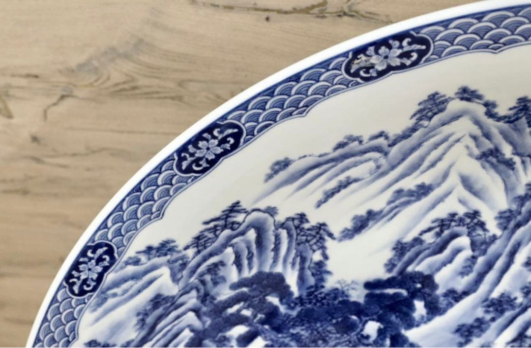 GMGH69○有田焼 神右衛門 最高級 大皿 飾皿 伝統工芸品 山水絵 大作