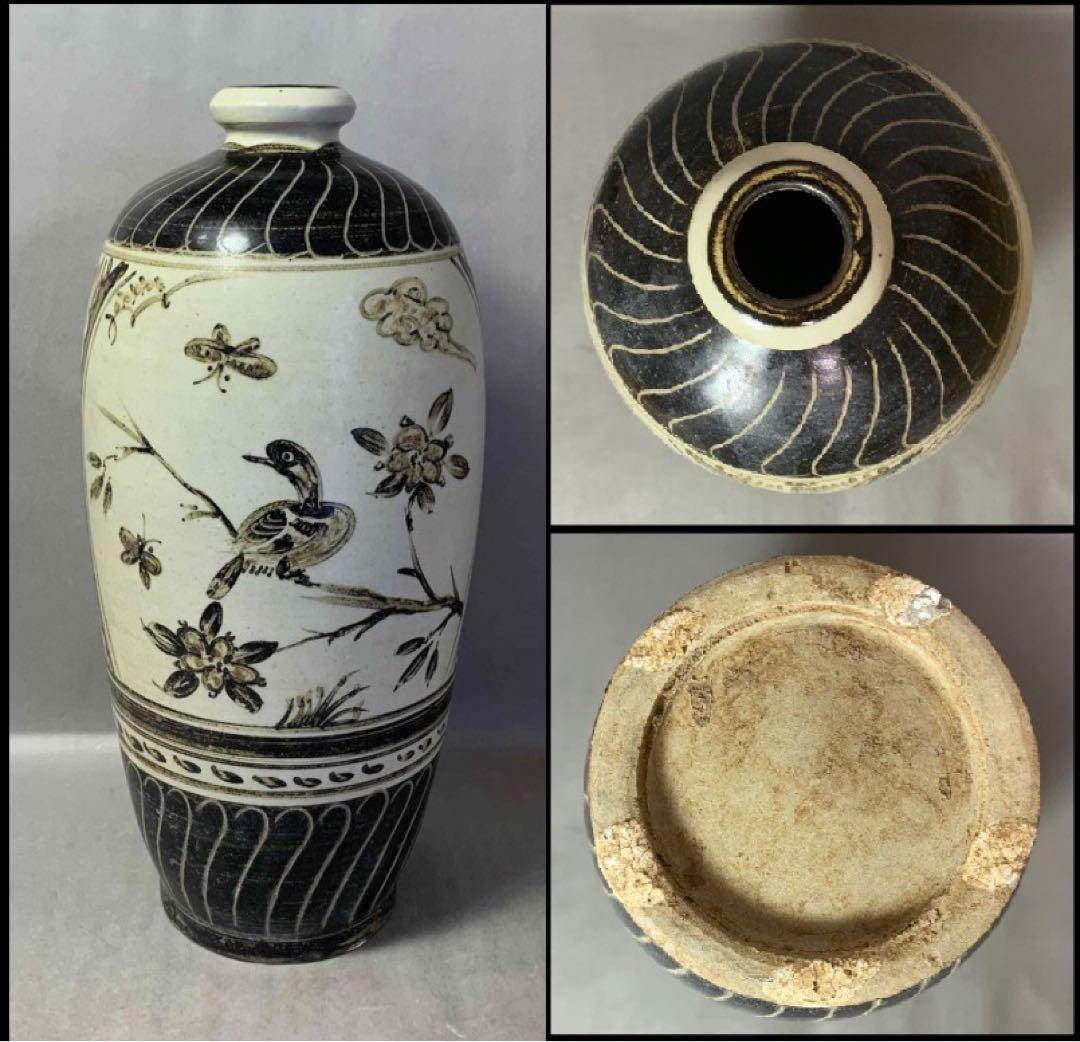 中国 花鳥蝶の絵瓶　u6230906