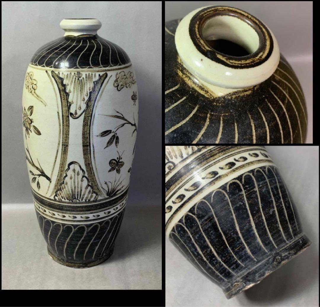 中国 花鳥蝶の絵瓶　u6230906