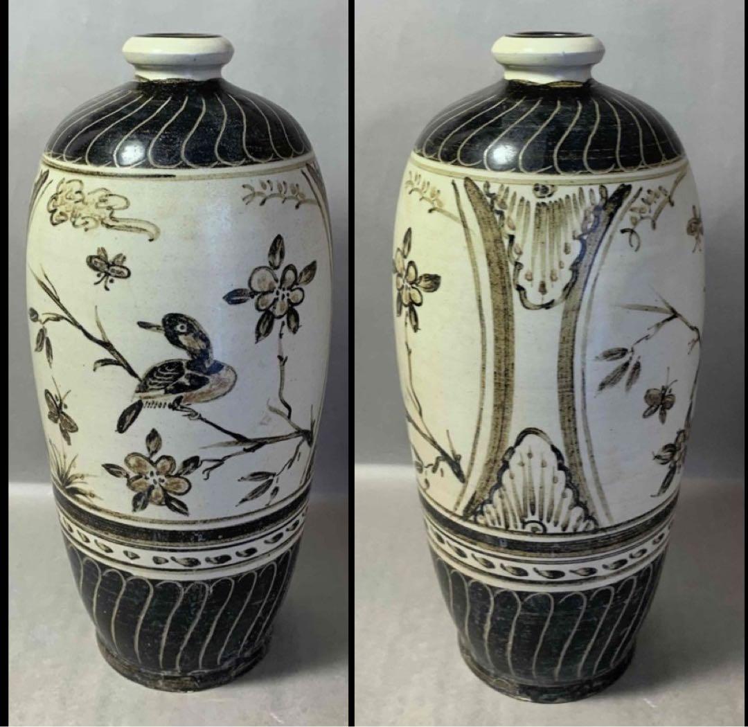 中国 花鳥蝶の絵瓶　u6230906