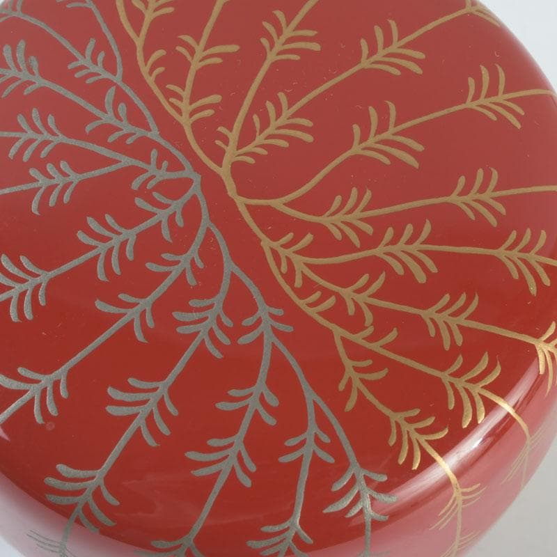 茶道具　京塗師　堀井胡春作　朱塗　柳蒔絵　中棗　共箱　V　9480