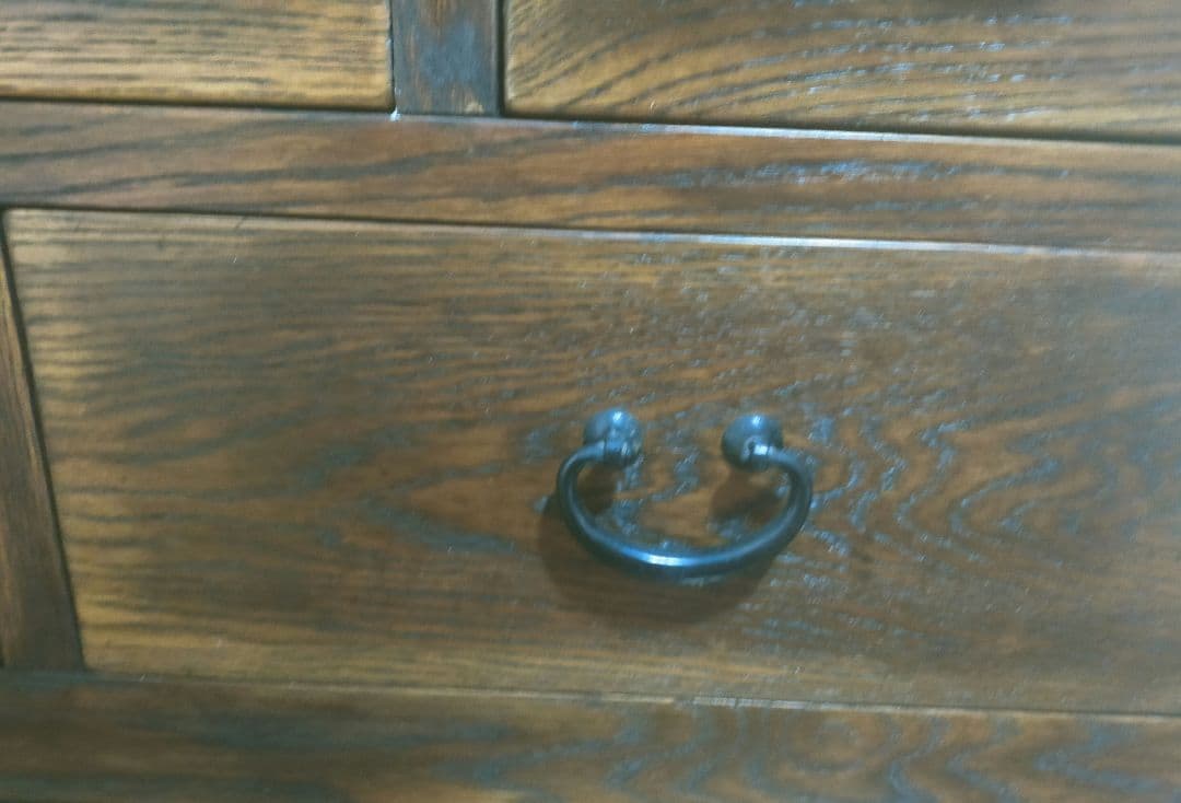 アンティークタモの木製 格子のデザイン 水屋 5引き出し