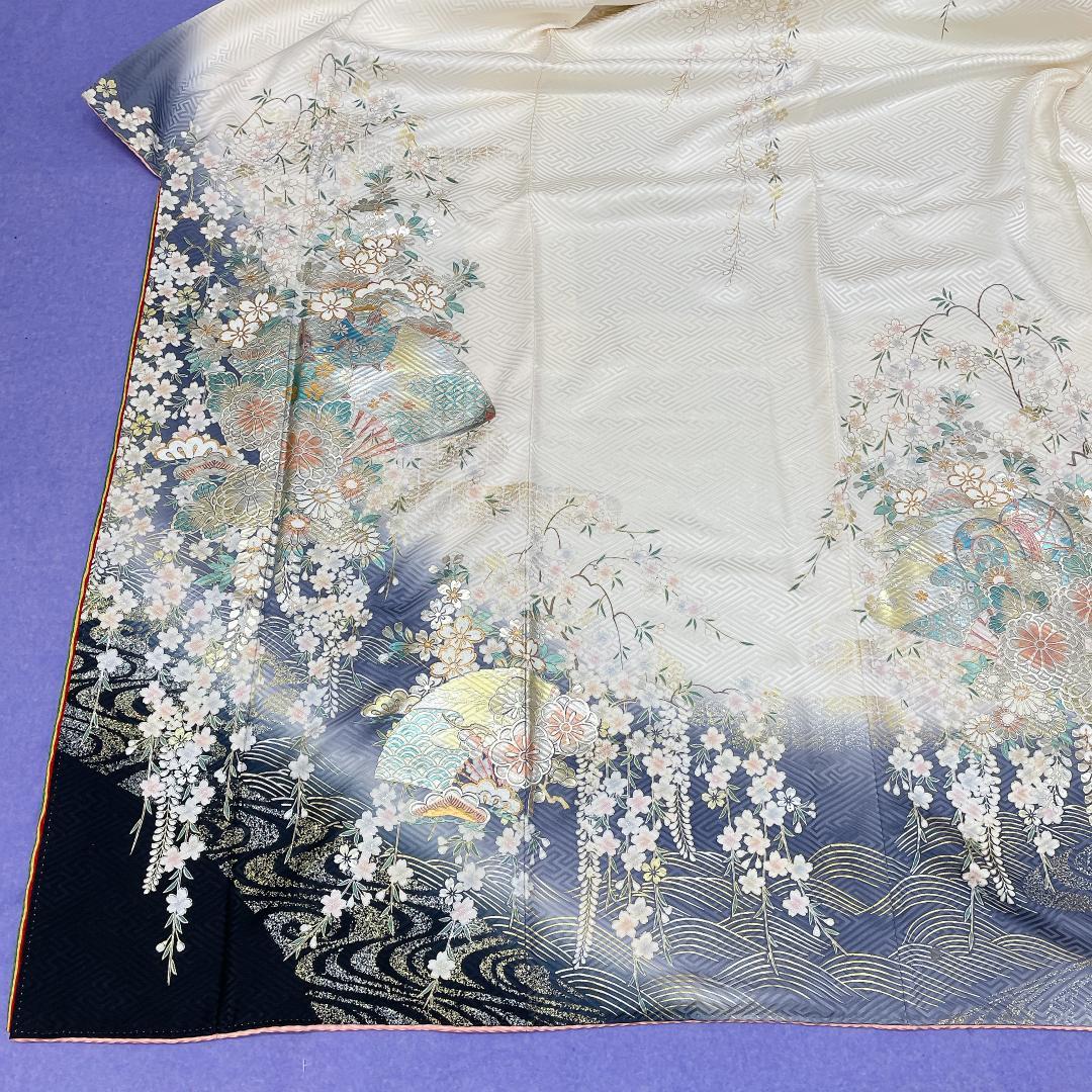 Y★3883★ 振袖 襦袢付き 袷 クリーム色 花柄 レトロ品