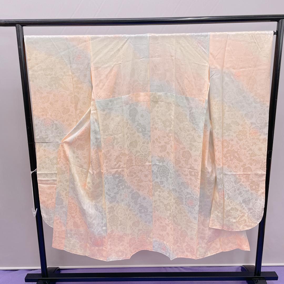 Y★3883★ 振袖 襦袢付き 袷 クリーム色 花柄 レトロ品