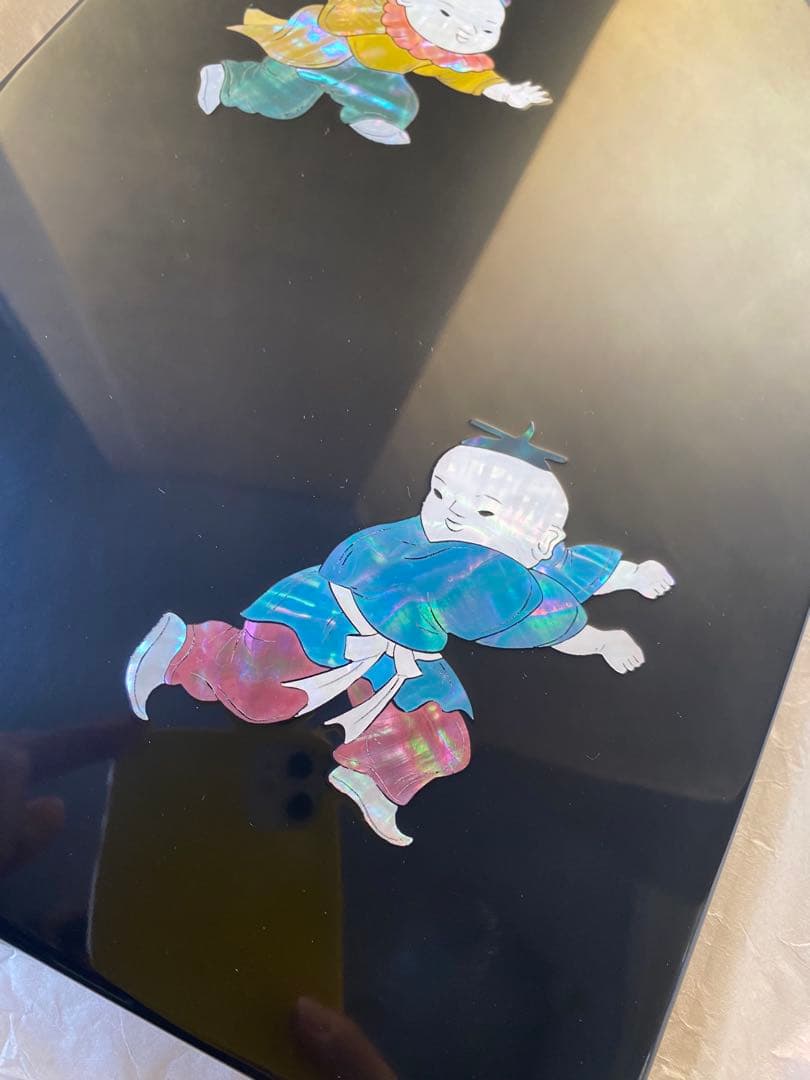 螺鈿唐子　硯箱　武蔵川建三(貢山)氏作