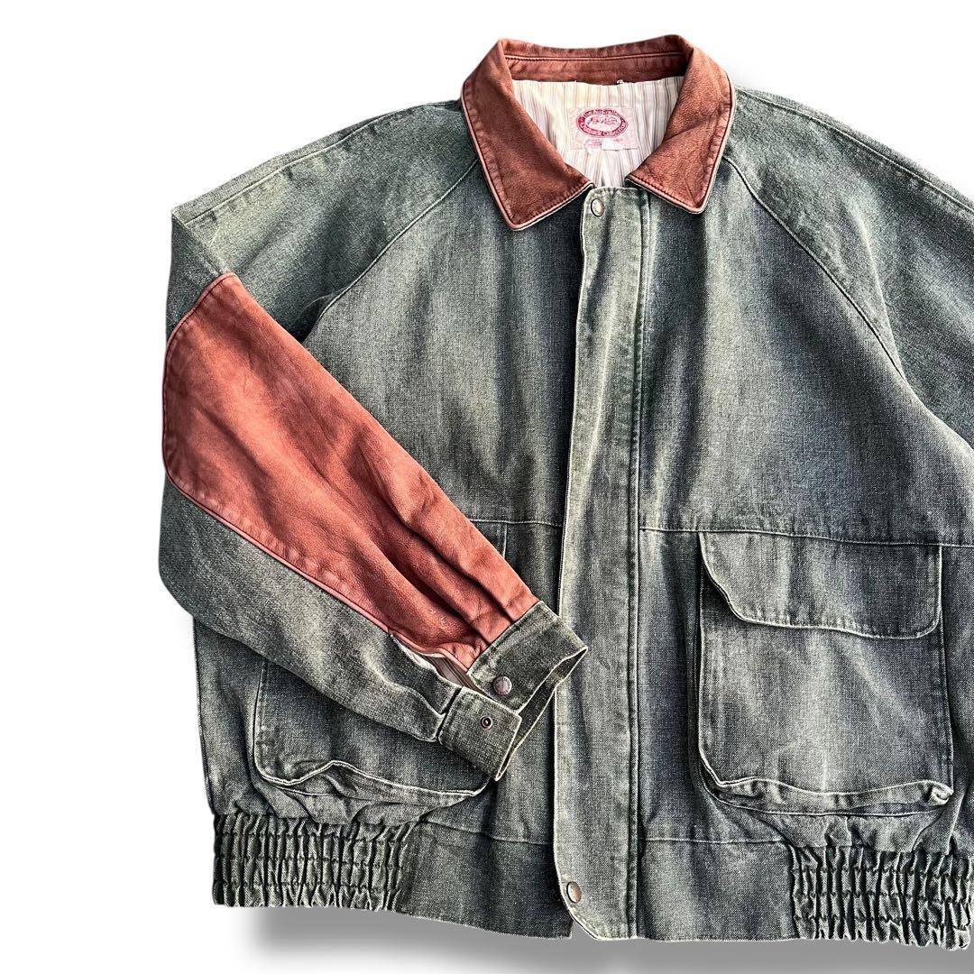 90’s vintage デニムブルゾン レザー切り替え ハリントンジャケット