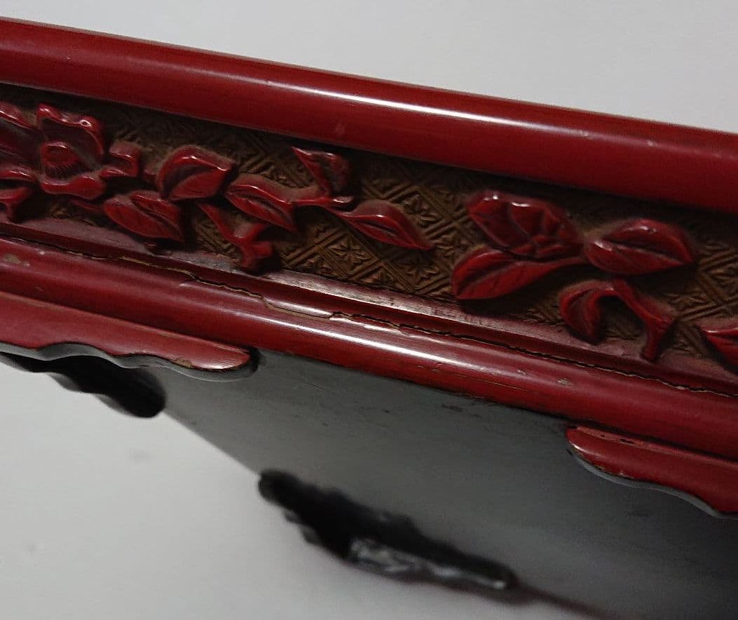 唐物 堆朱香盆　文彫刻盆　　香盆　煎茶盆　堆朱