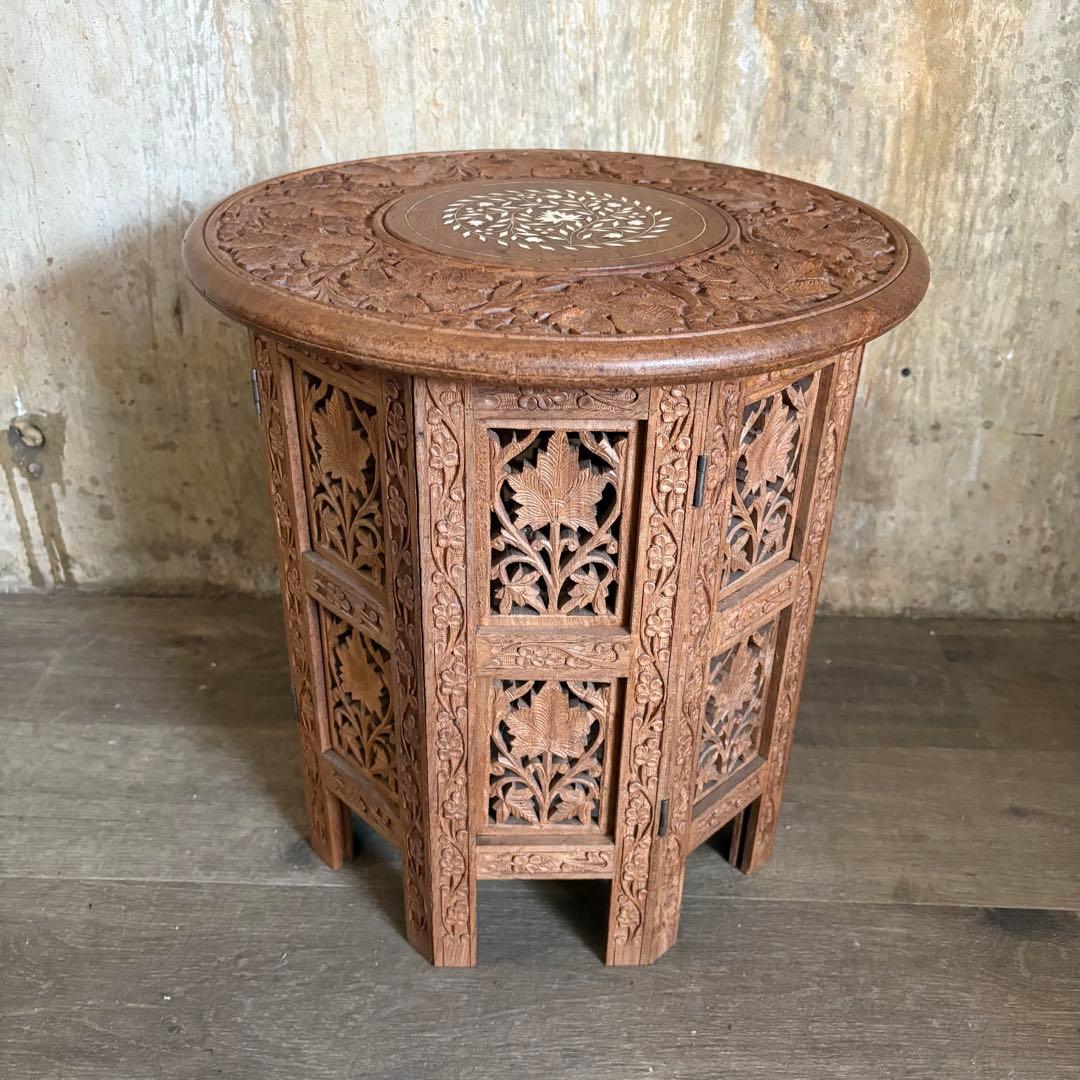 シーシャムウッド　彫刻テーブル　サイドテーブル　インド製　ヴィンテージ　①