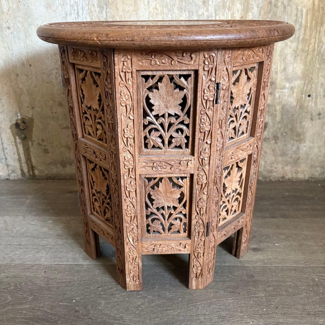 シーシャムウッド　彫刻テーブル　サイドテーブル　インド製　ヴィンテージ　①