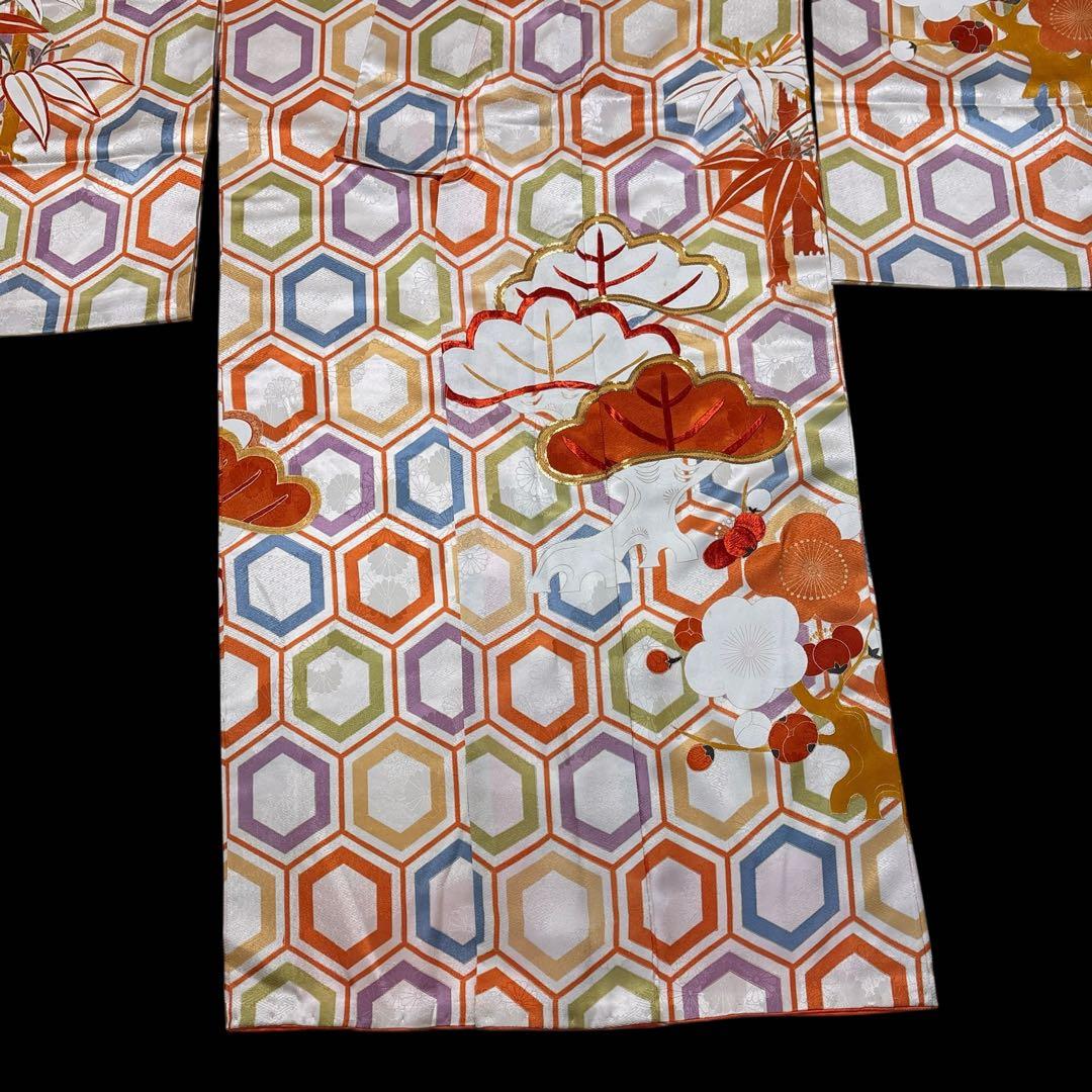 (あ866) 大正ロマン彩る亀甲文様と枝松刺繍 アンティーク振袖㊗️3点セット