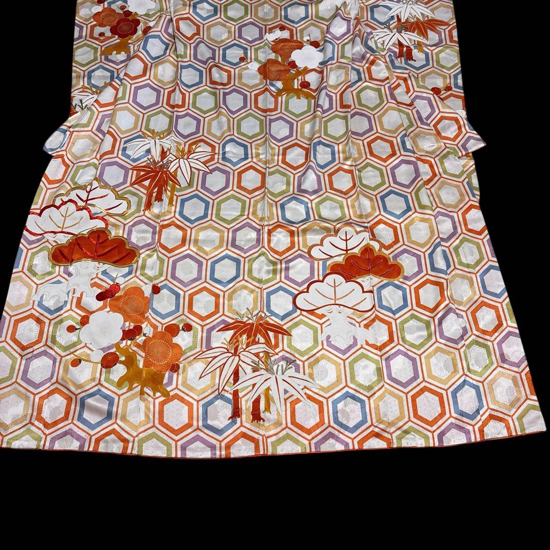 (あ866) 大正ロマン彩る亀甲文様と枝松刺繍 アンティーク振袖㊗️3点セット