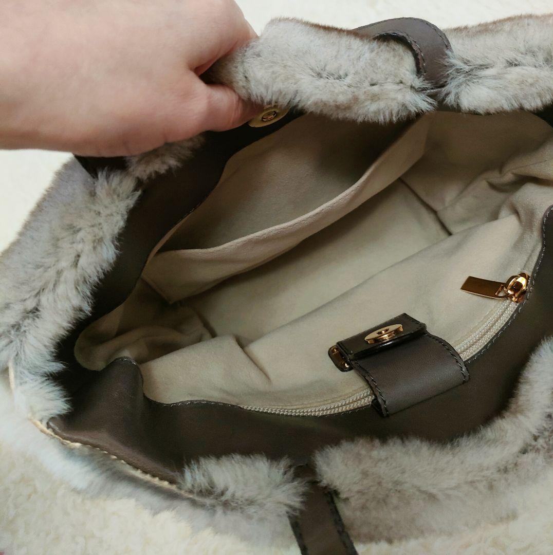 Salvatore Ferragamo ラビットファー×スウェード ハンドバッグ