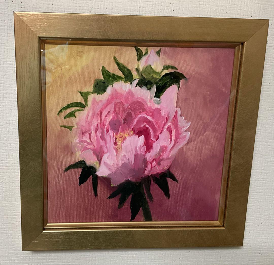 油彩画 [ 牡丹　百花王 ] 額付　原画