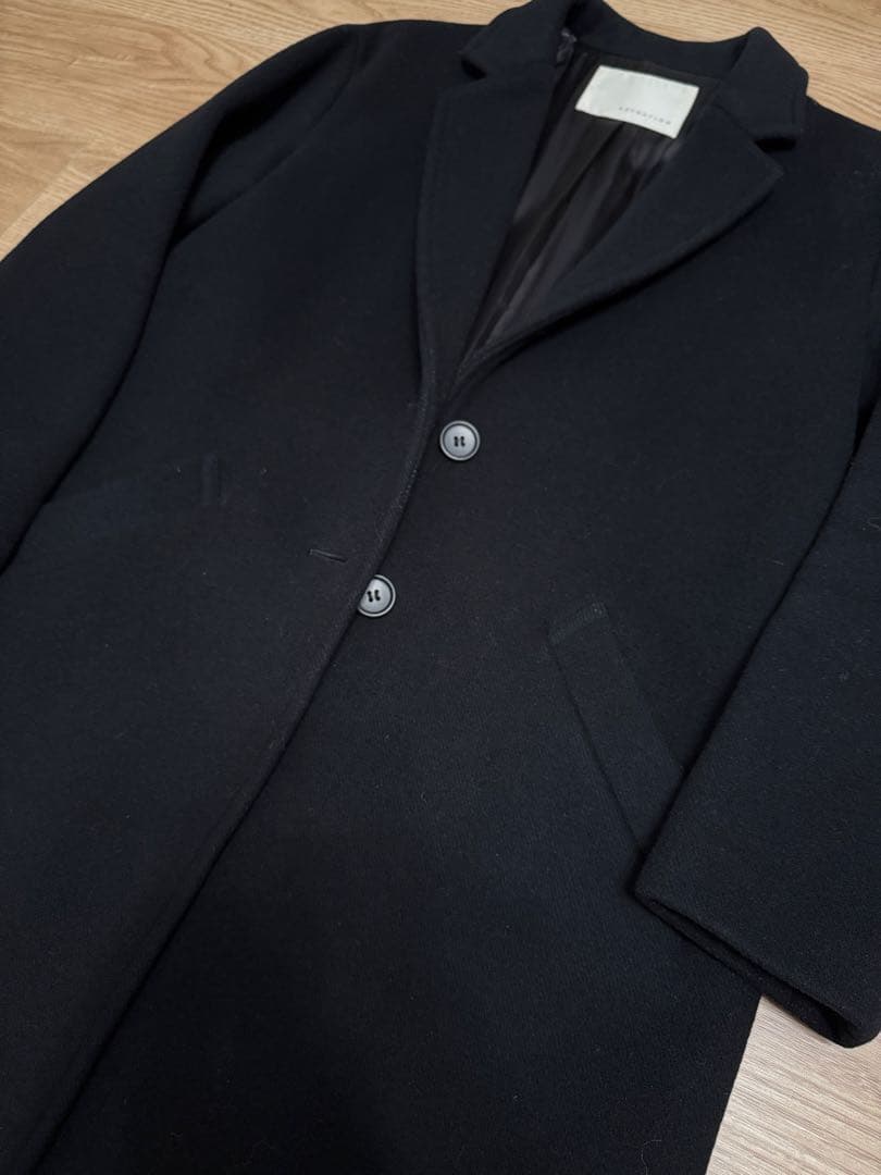 ESTNATION チェスターコート　ドロップショルダー　ブラック　36 ウール