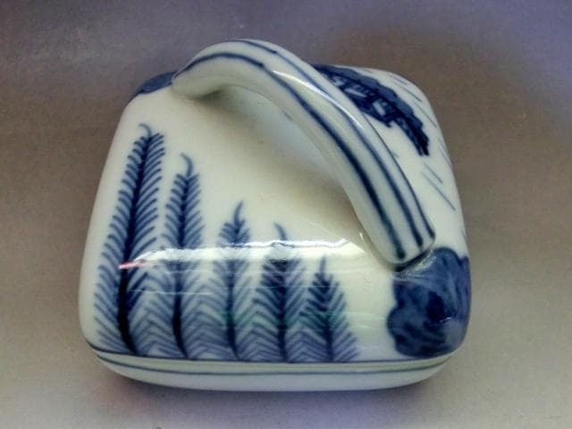 香合■染付隅田川 平安 祥堂 西四級目 桐共箱 お茶道具 古美術 時代物 骨董■