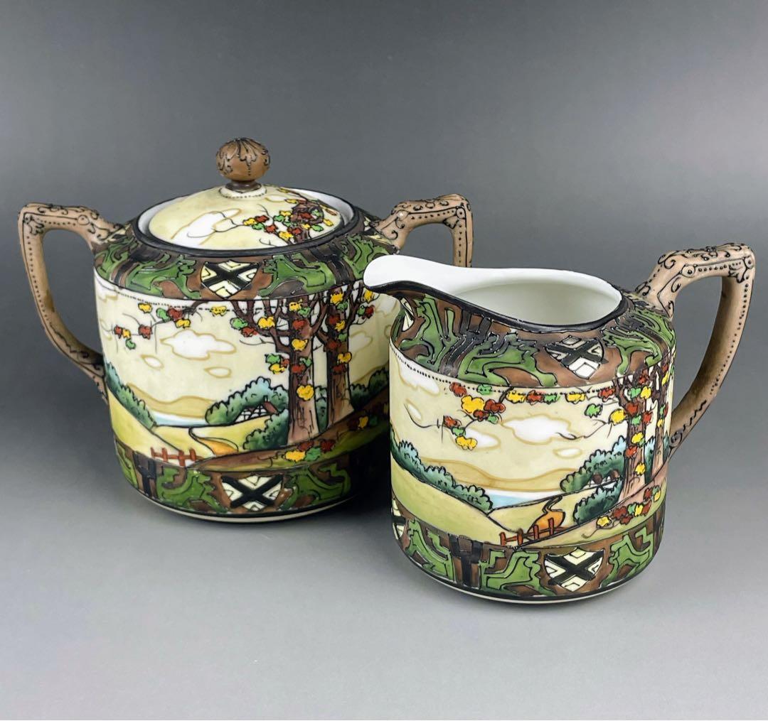 オールドノリタケ ウッドランド シュガーボウル クリーマー 一陳盛り 盛上げ