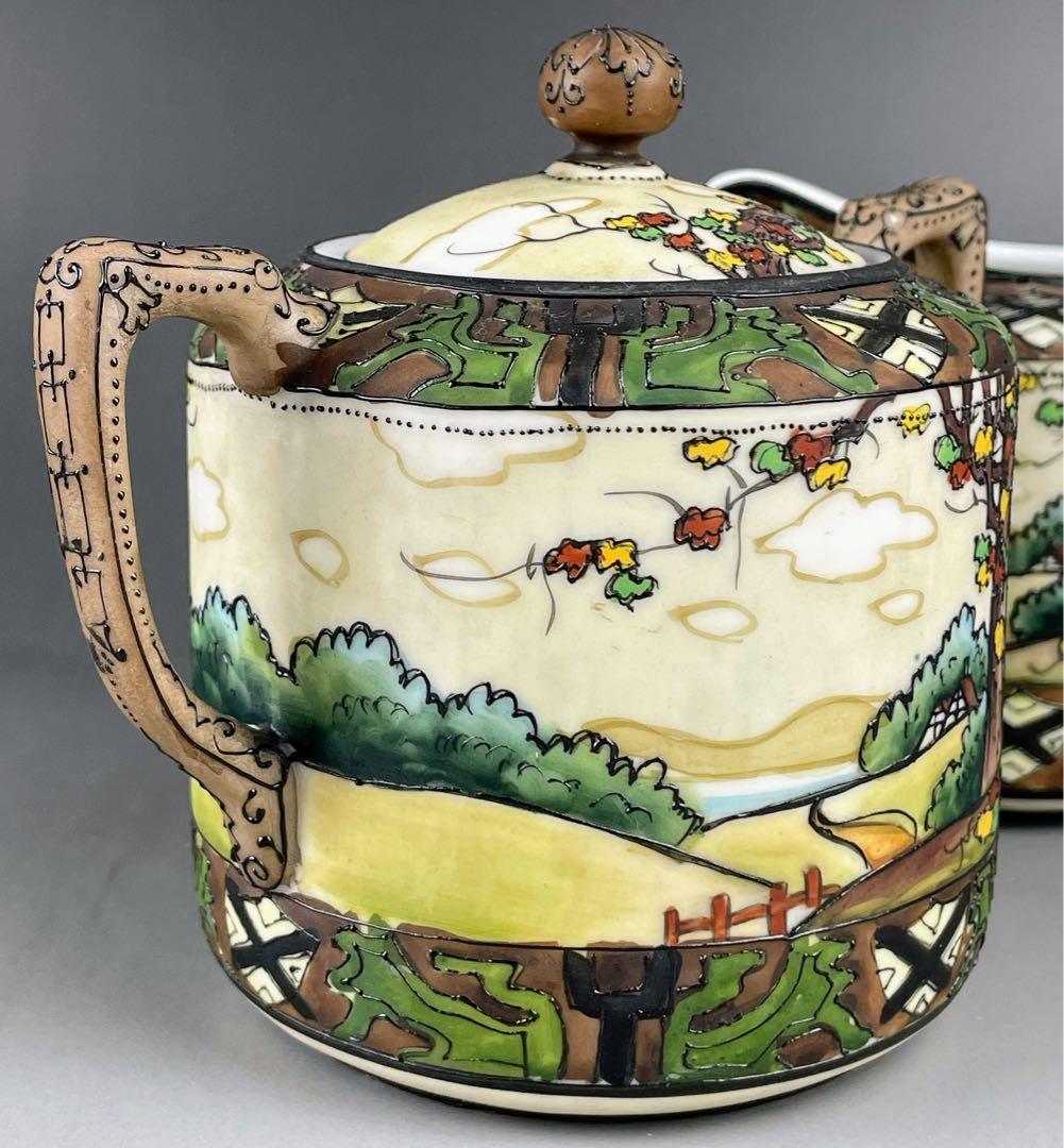 オールドノリタケ ウッドランド シュガーボウル クリーマー 一陳盛り 盛上げ