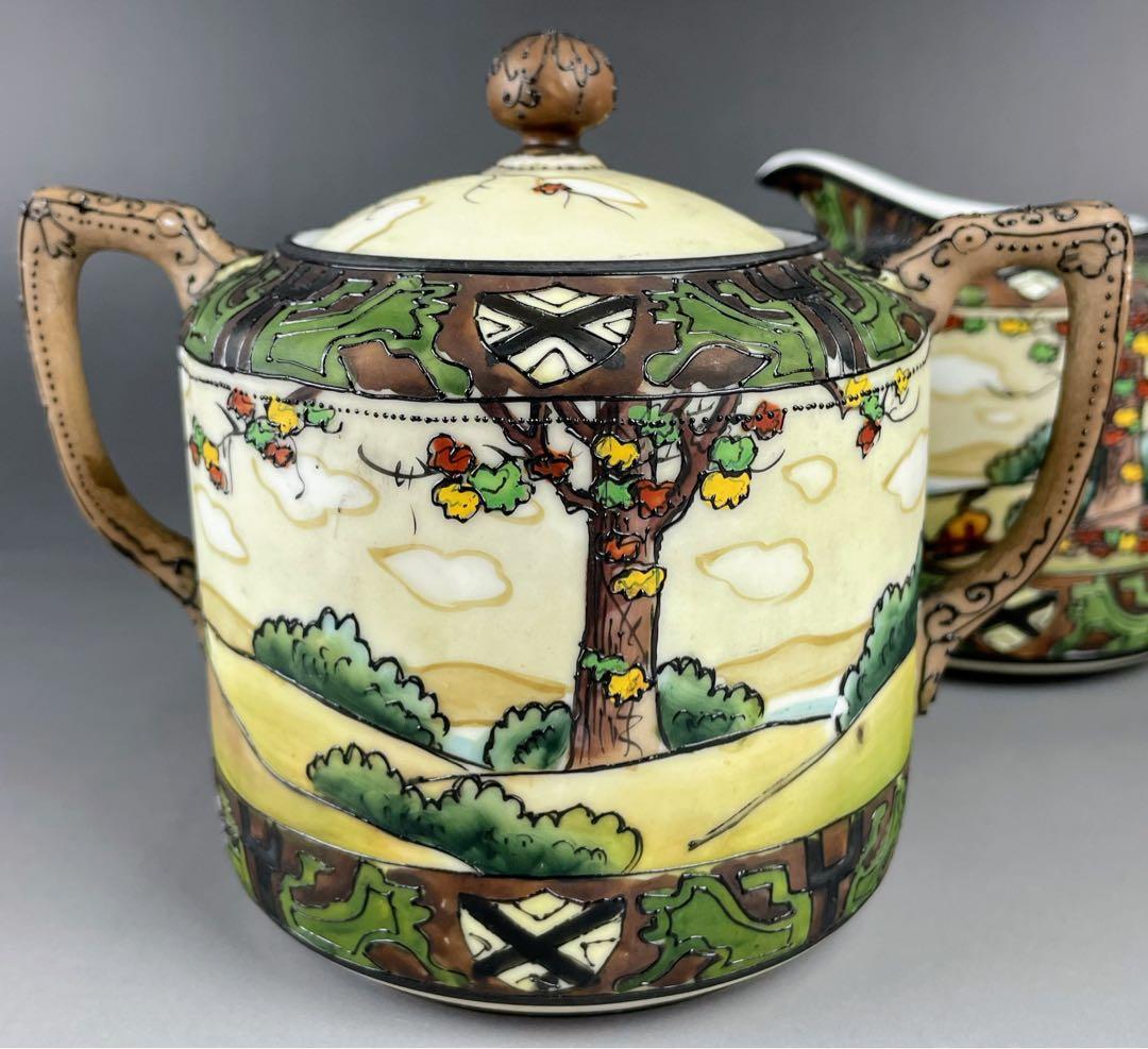 オールドノリタケ ウッドランド シュガーボウル クリーマー 一陳盛り 盛上げ