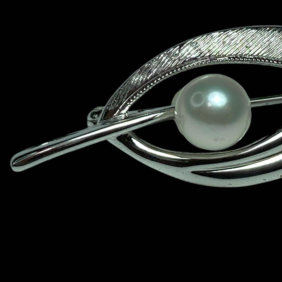 美品　TASAKI ブローチ　パール　6mm シルバー　ウイングモチーフ