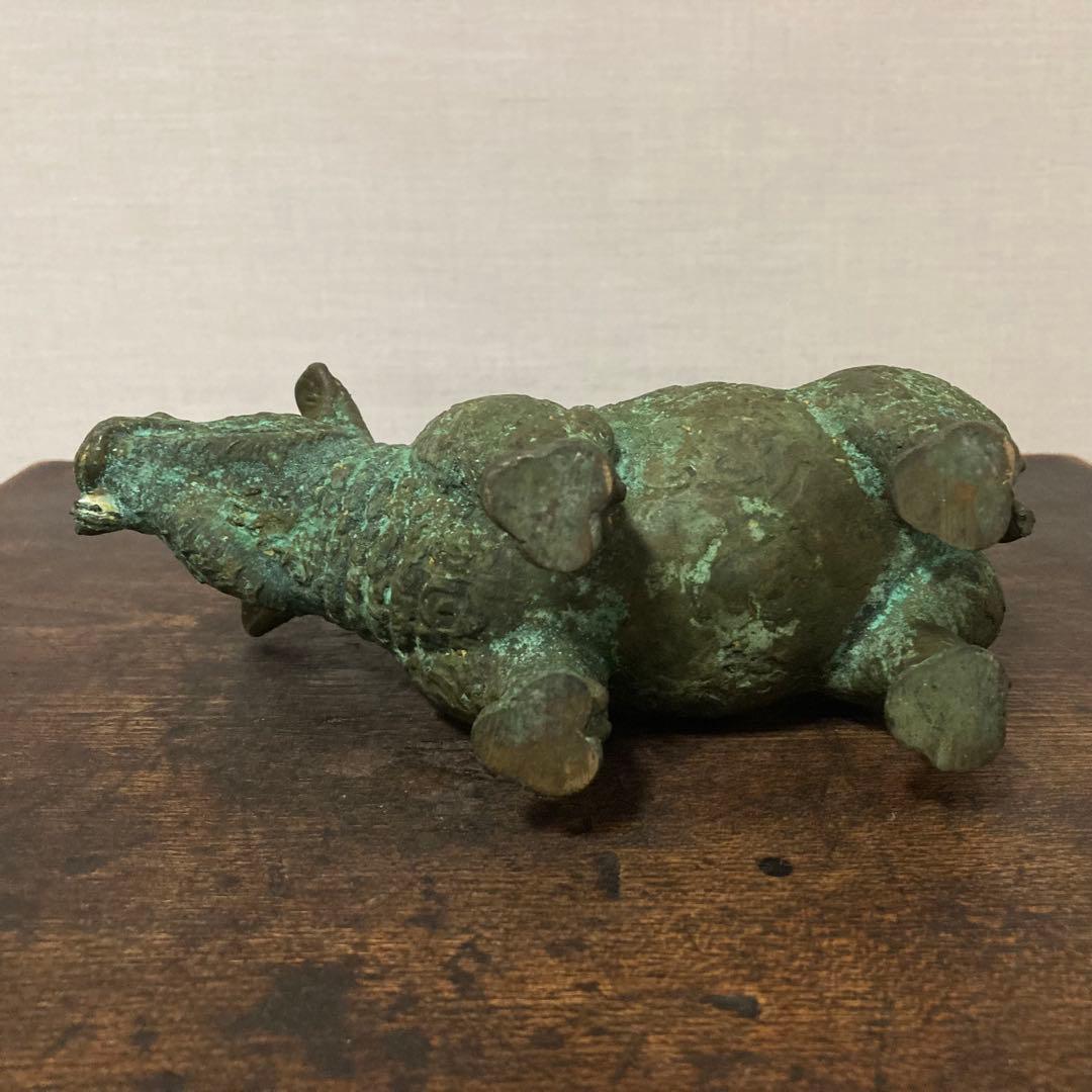 古いサイの置物 動物 銅製 オブジェ 香炉 工芸品 古美術 骨董品 レトロ