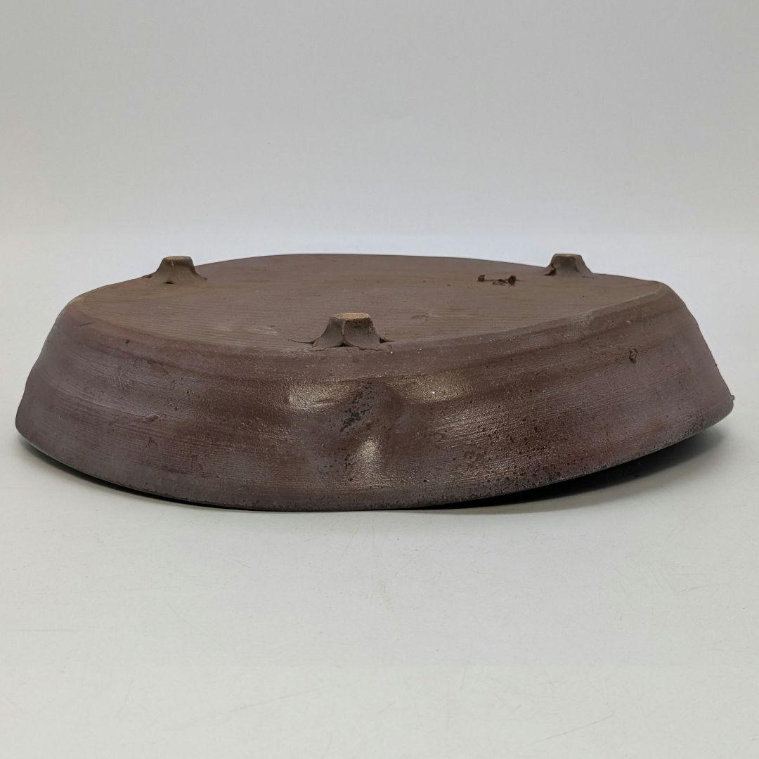 岡山県重要無形文化財 松井與之 備前焼 足付き皿 共箱共布栞 鉢 食器 牡丹餅