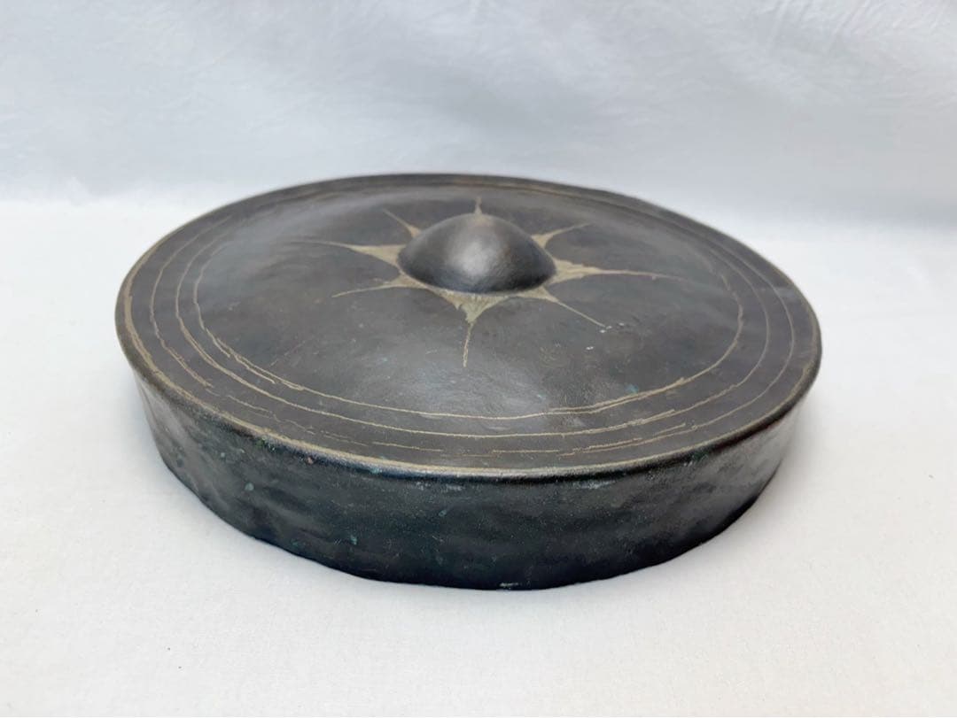 茶道具 古銅 銅鑼 桴付 仏教歌舞伎打楽器 鐘鳴物 重さ約1.3kg 寺院仏具