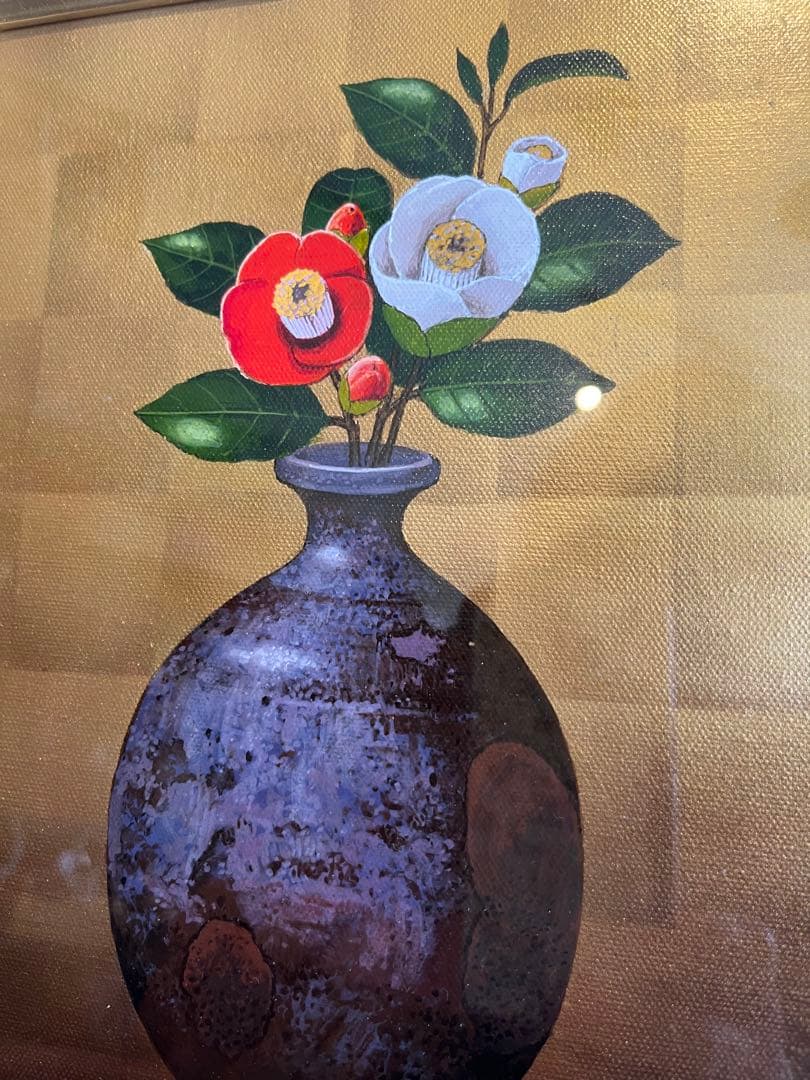 塩田満男画伯　真筆　【椿3号】開運花絵　油絵