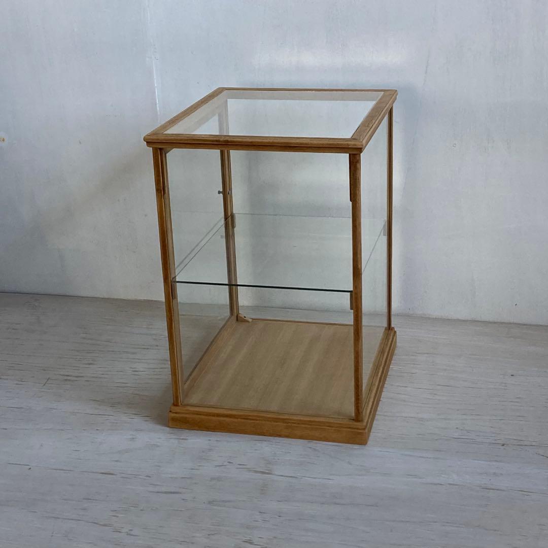 古い木製 ガラスケース 2段 ショーケース 展示ケース 店舗什器 食器棚