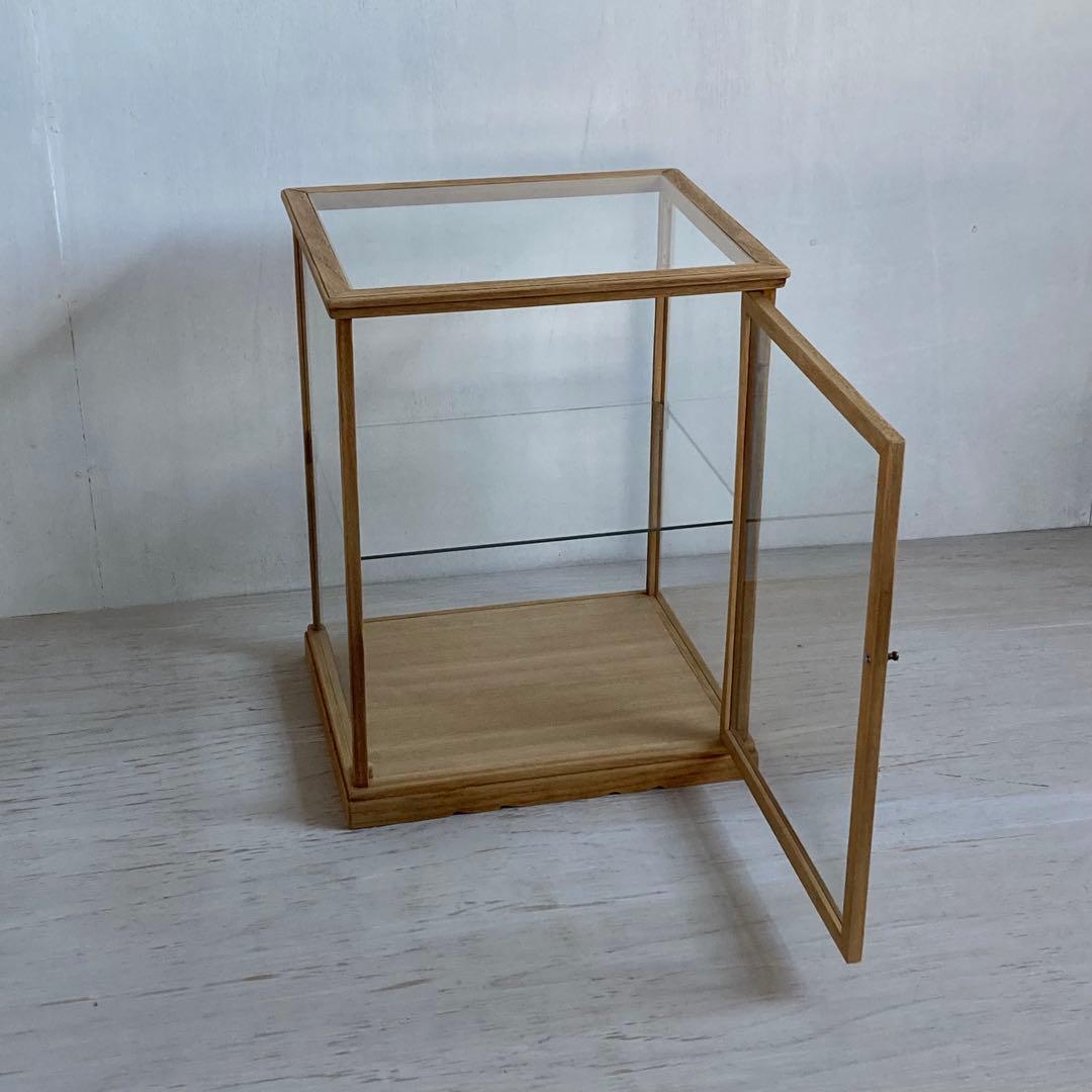 古い木製 ガラスケース 2段 ショーケース 展示ケース 店舗什器 食器棚