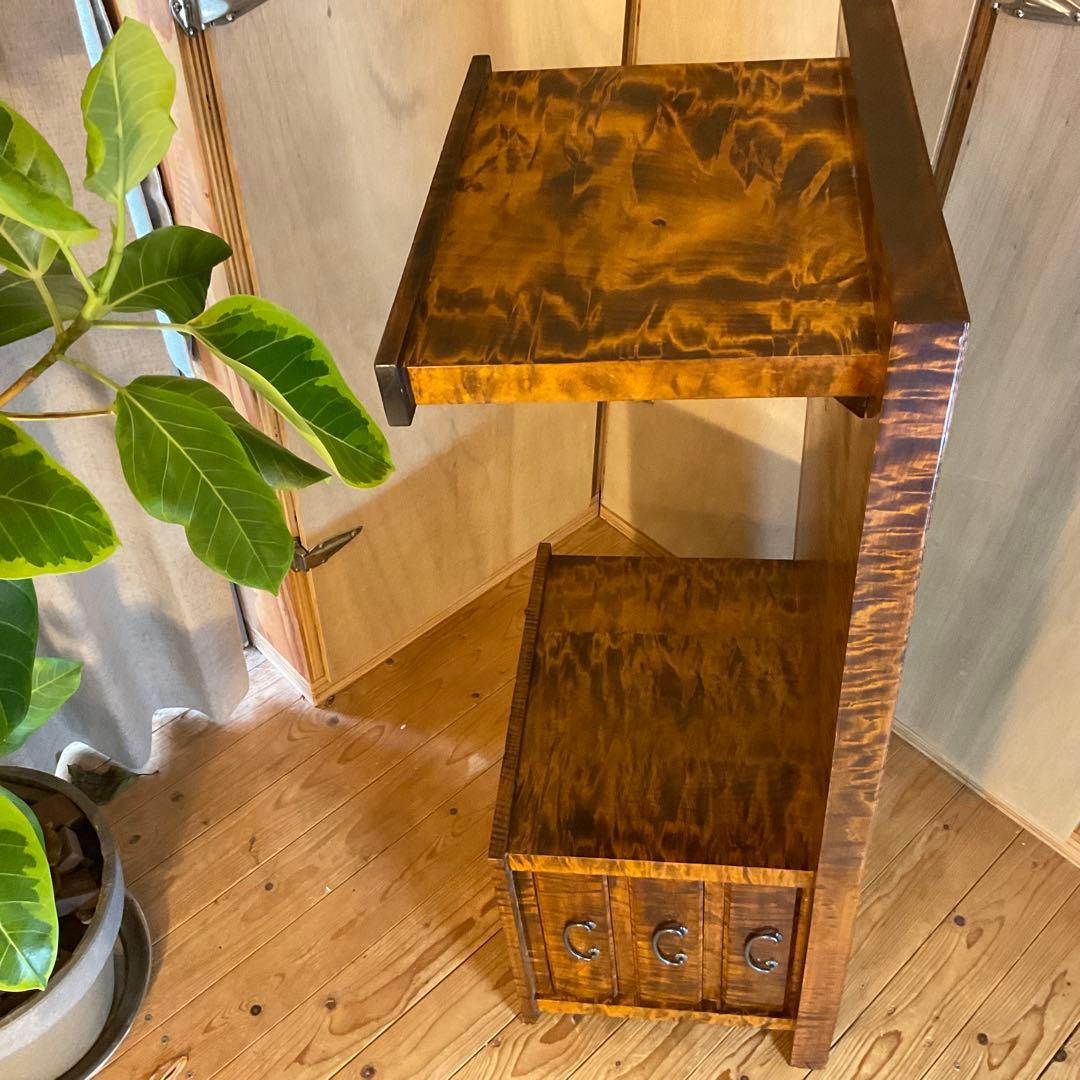 レア！無垢材 虎杢 縮み杢 高級家具 23kg 一枚板 座机 文机 座敷机 座卓