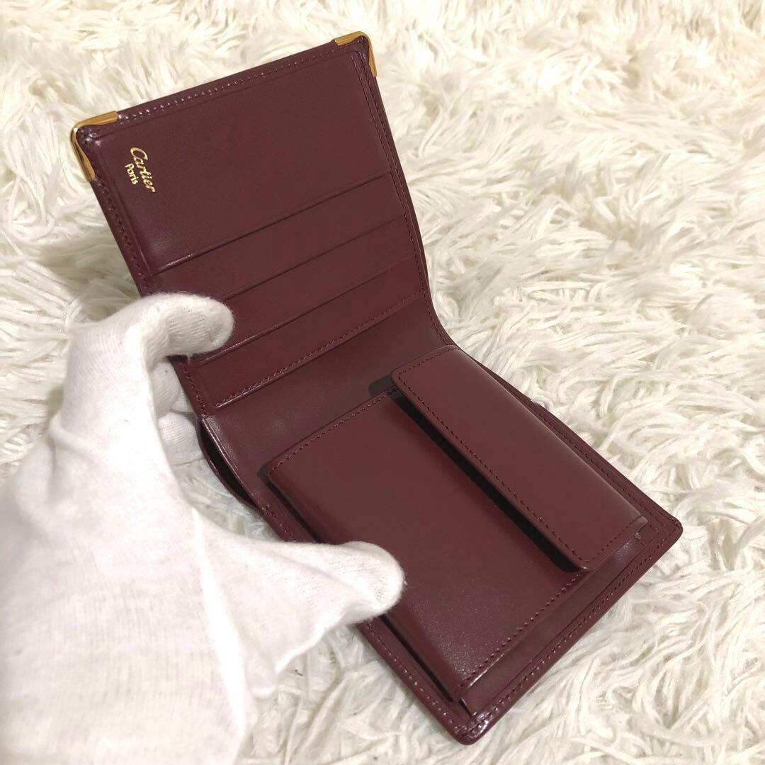 未使用✨カルティエ　 レザー　二つ折り財布 マストライン ボルドー系