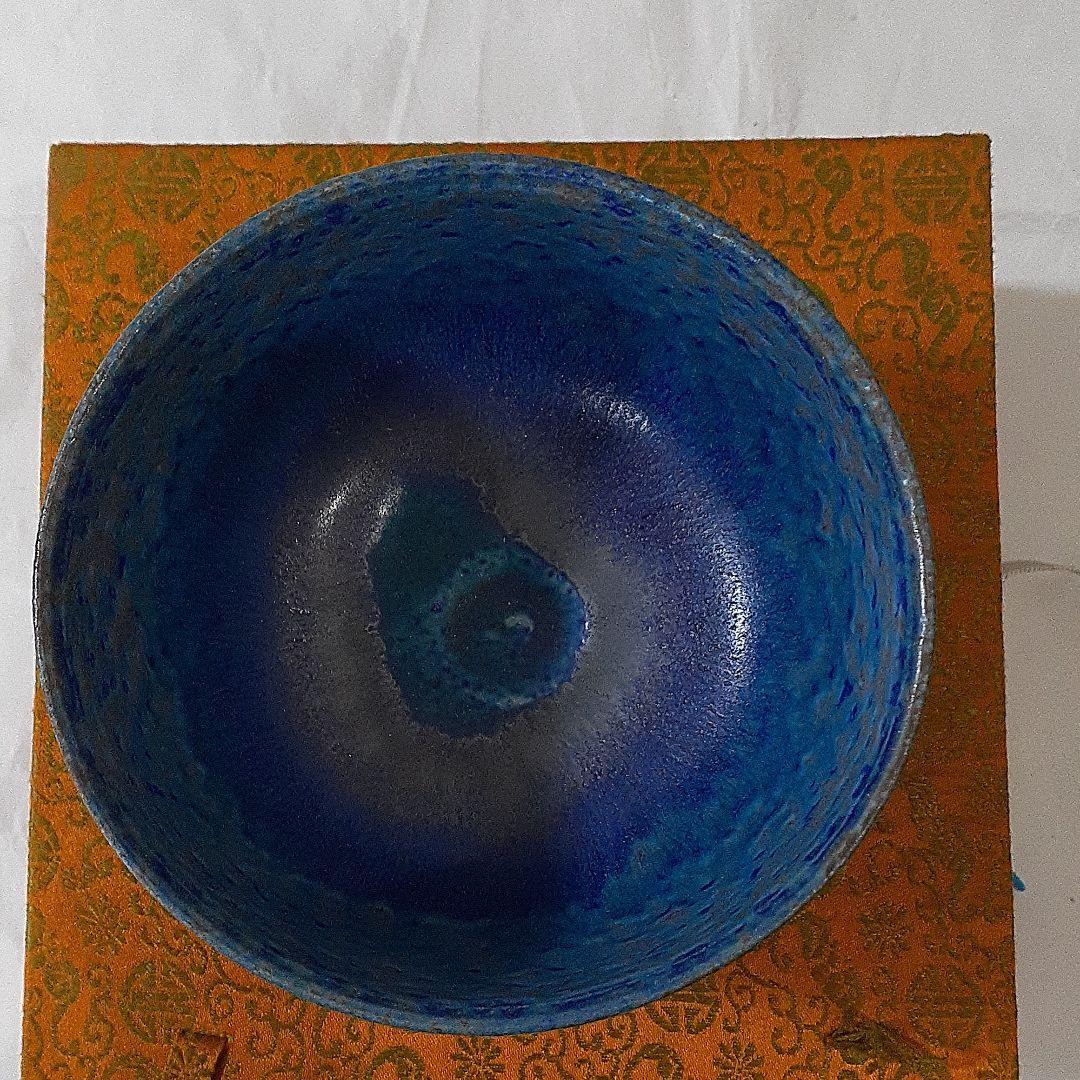 中国建泰焼 孔雀藍 抹茶碗