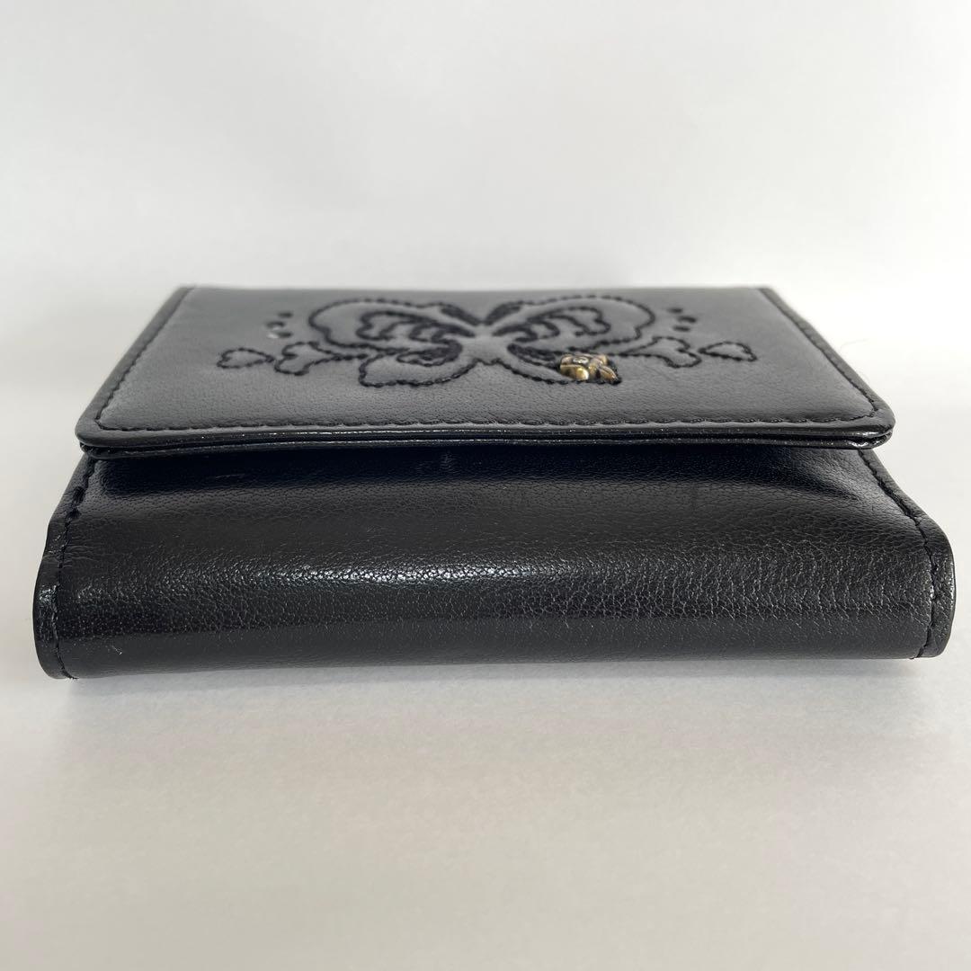極美品 ANNA SUI 二つ折り財布 黒 レザー バタフライ 蝶 コンパクト