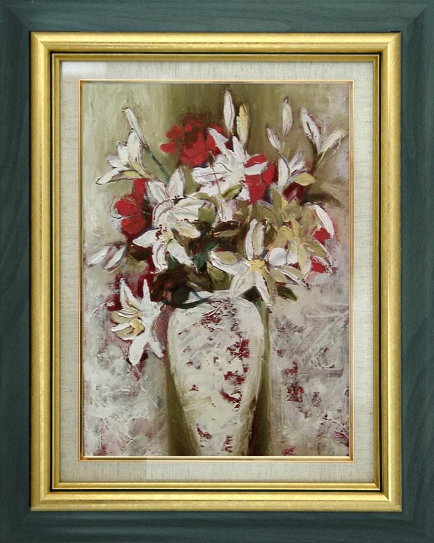 油絵 菅家令子 絵 絵画 インテリア 額付(白) uF6-112402 花 ゆり