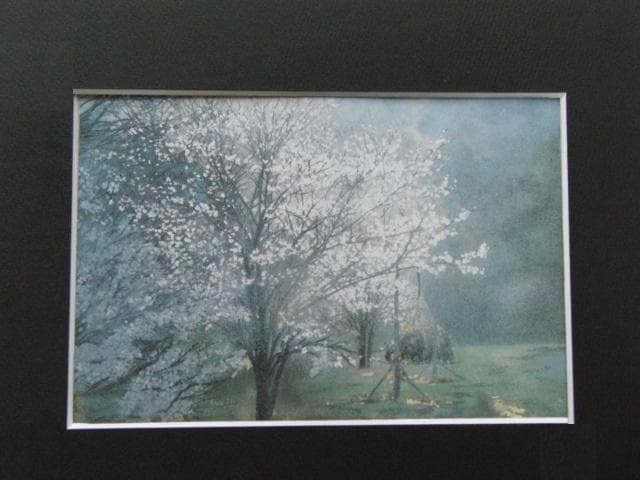 小谷津雅美、【土呂部の春】、希少な額装用画集画、新品高級額 額装付