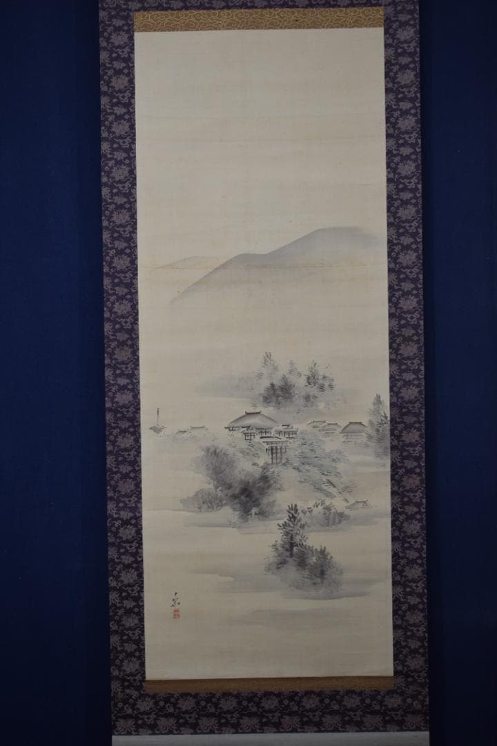 【真作】田中日華/嵐山京都風景之図/山水図/掛軸☆宝船☆Y-669　JM