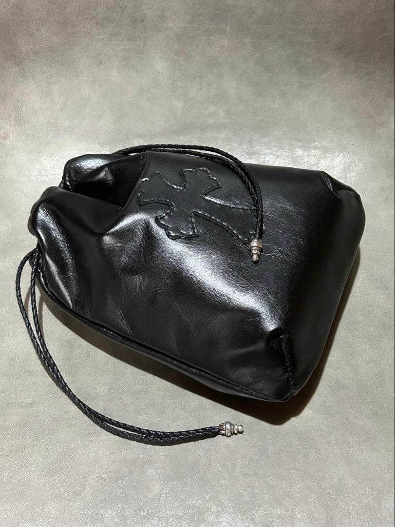 レザー巾着　クロスパッチ