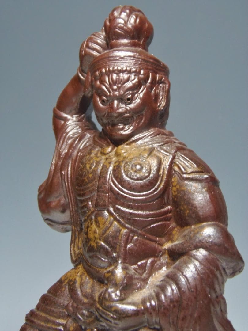 高さ32センチ 備前焼 七福神 毘沙門天 置物 レア古備前・レア備前焼