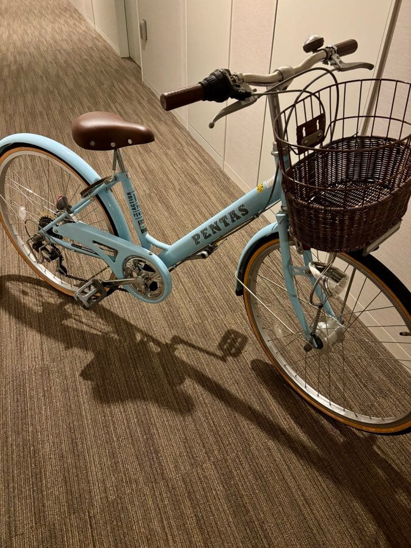 美品　ペンタス　自転車24インチ　変速6段ギア　籐籠　取説、鍵2個付き