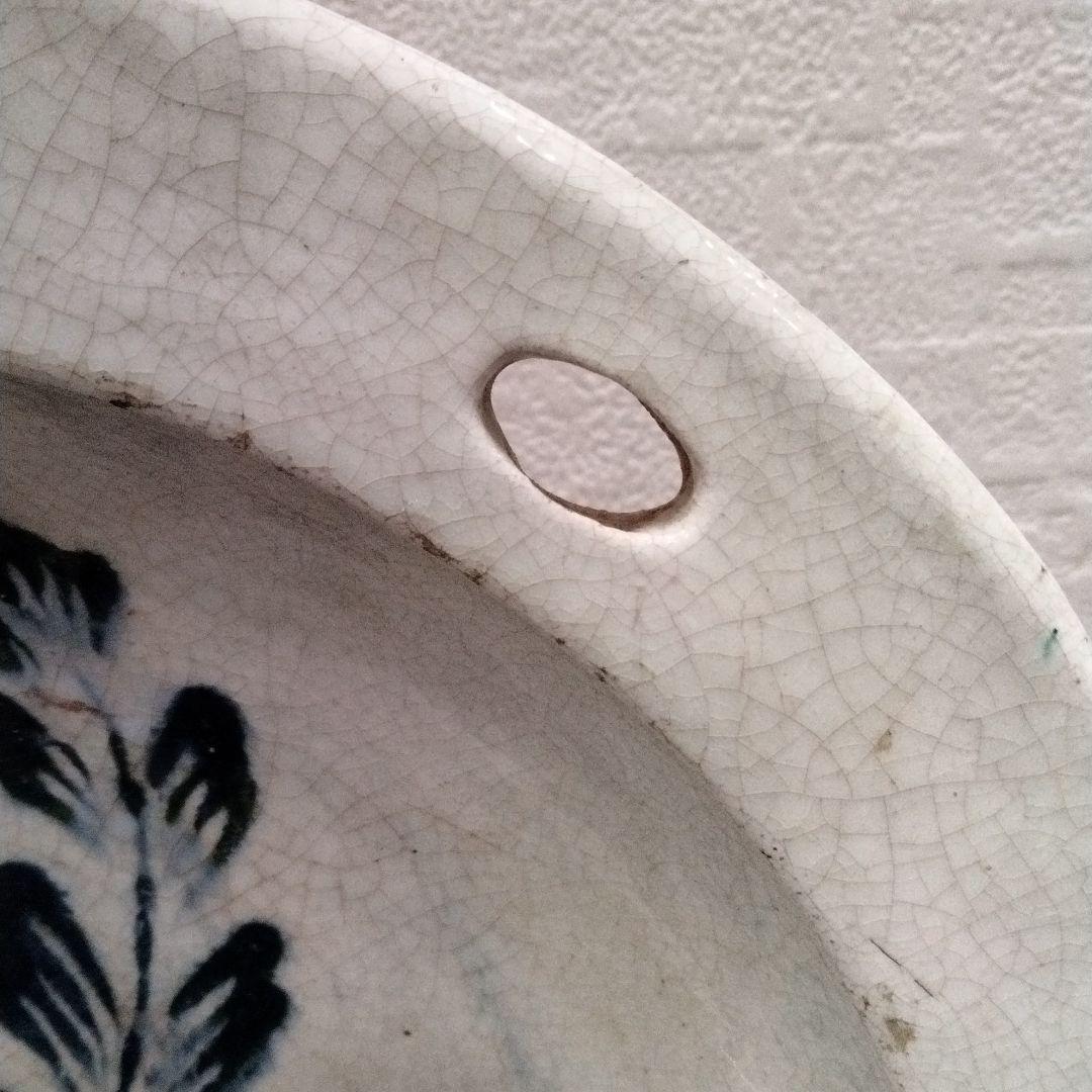 m239 江戸期 珉山焼 源内焼 弦葉図掛飾皿 大皿　H