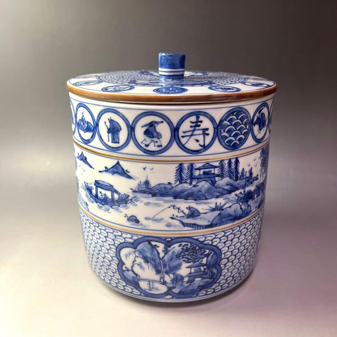 茶道具 青華 福禄寿 胴紐 祥瑞写 水指 平安 高野昭阿弥 造 ／ 染付 京焼