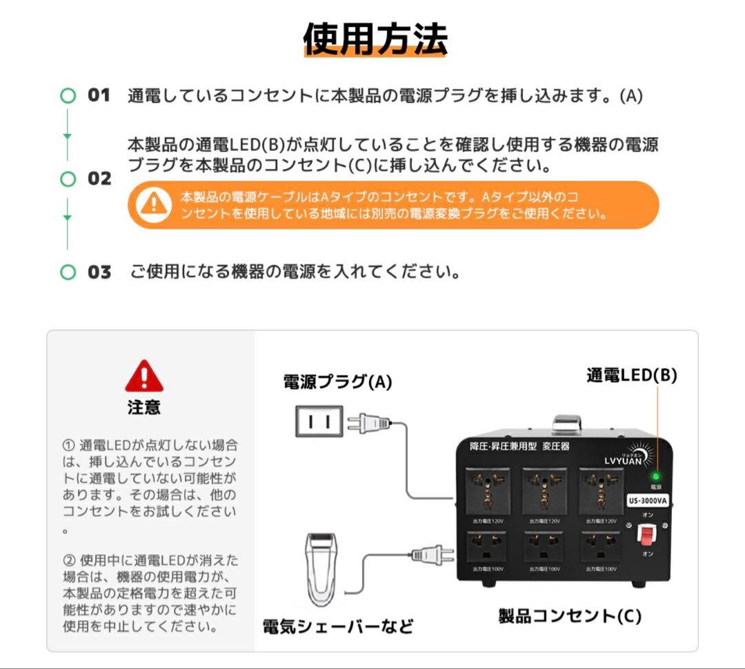 LVYUAN（リョクエン） アメリカ 変圧器 3000W 駐在