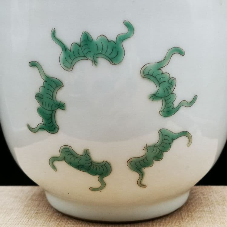 民国粉彩九桃五福紋蓋缶 現代工芸品 美術品 置物