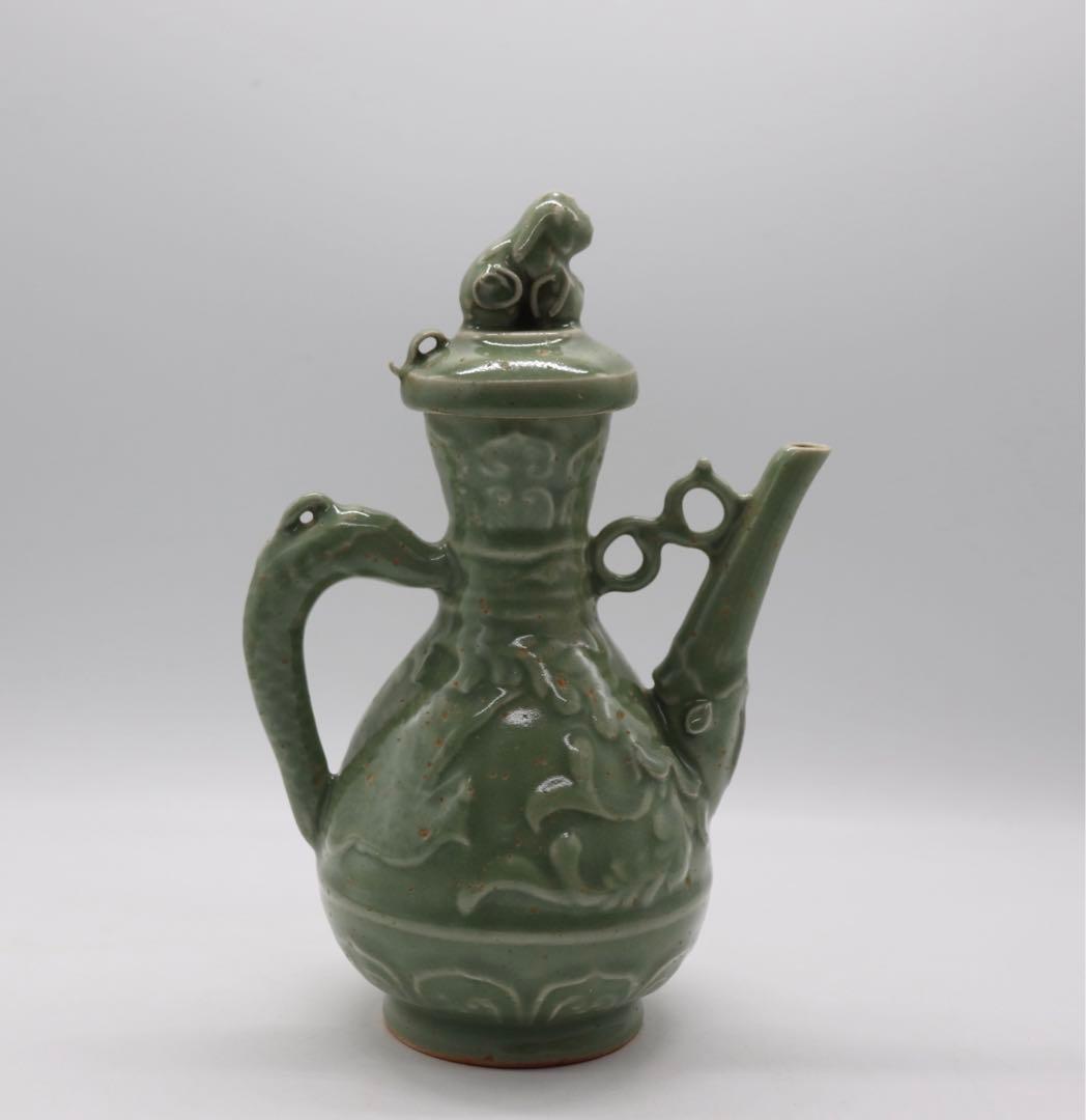 中国　青磁　水注　浮き彫り鳳紋　送料込み0416